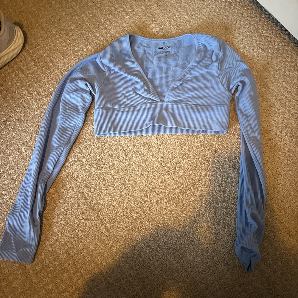 Garage Sky Blue Ribbed Crop Top